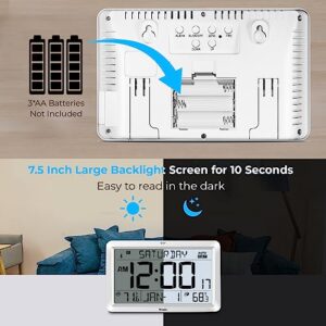 HODIK Atomic Clock with Indoor Outdoor Temperature Wireless, Large 7.5 Inch LCD with Backlight, Self-Setting Battery Powered with High Precision Sensor