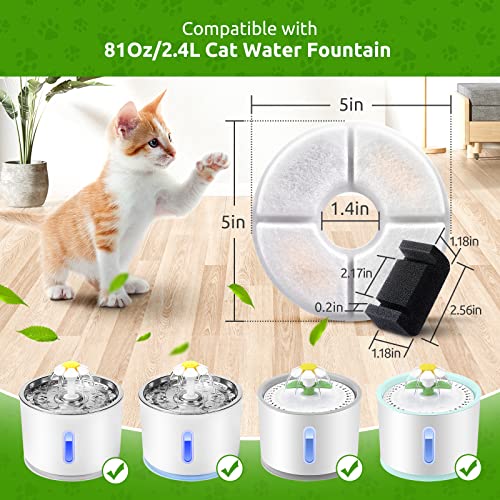 Cat Fountain Replacement Filter, 8-Pack Cat Water Fountain Filter & 4-Pack Pre-Filter Sponges for 81oz/2.4L Pet Fountain, Triple Filtration System Activated Carbon Filter for Cat Dog Water Dispensers