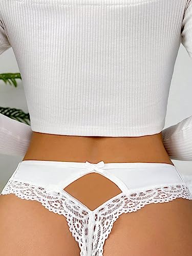 Milumia Women Sexy Panties Lace Lingerie Underwear Cheeky Naughty Bikini Brief Seamless Hipsters Bikinis Solid White Large