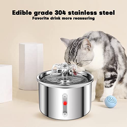 AZZXZQYU Cat Water Fountain Stainless Steel, 67oz/2L Dog Water Dispenser, Automatic Pet Water Fountain with Ultra Quiet Pump and Water Level Window for Cats,Dogs,Multiple Pets