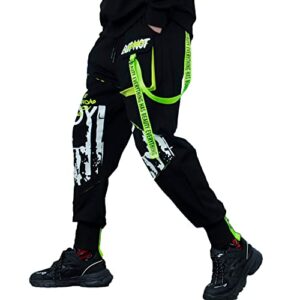 xyxiongmao functional men's tactical cargo pants streamer casual streetwear techwear sweatpants black hip hop joggers cyberpunk pants for men(green,l)