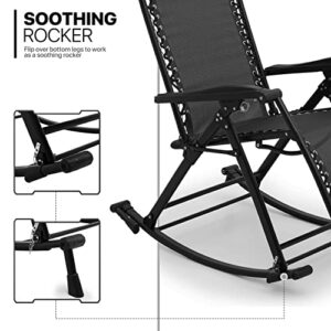 MoNiBloom Rocking Lounger Outdoor Chair Set of 2, Portable High Back Compact Foldable Reclining Zero Gravity Lounge Patio Rocking Chair with Adjustable Armrest and Footrest for Beach Yard Pool Outdoor