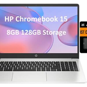 HP Chromebook 15 15.6" HD (Intel Pentium N6000, 8GB RAM, 128GB Storage (64GB eMMc + 64GB SD Card), UHD Graphics, Numeric KB) Home & Student Laptop, Anti-Glare, Webcam, Wi-Fi, IST SD Card, Chrome OS