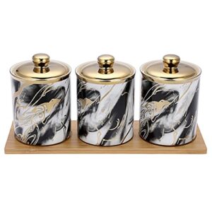 juxyes set of 3 ceramic canisters set for sugar coffee tea with tray, luxurious storage containers sets with lids decorative storage pots marble ceramic storage jar for kitchen counter dining room