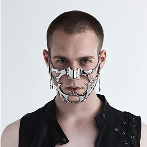 Eddie Munson Punk Mechanical Mask for Women-Irregular Liquid Design Metal Face Accessories-Halloween Party Prom Mask for Women Men (2PCS Nose+Lip)