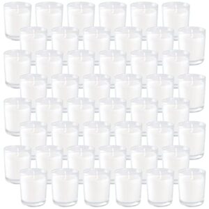 Set of 48 White Votive Candles,Unscented Candles Filled in Clear Glass,Ideal Gift for Weddings,Emergency Lighting,Aromatherapy,Holidays,Meditation,Parties