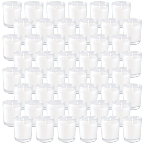 Set of 48 White Votive Candles,Unscented Candles Filled in Clear Glass,Ideal Gift for Weddings,Emergency Lighting,Aromatherapy,Holidays,Meditation,Parties