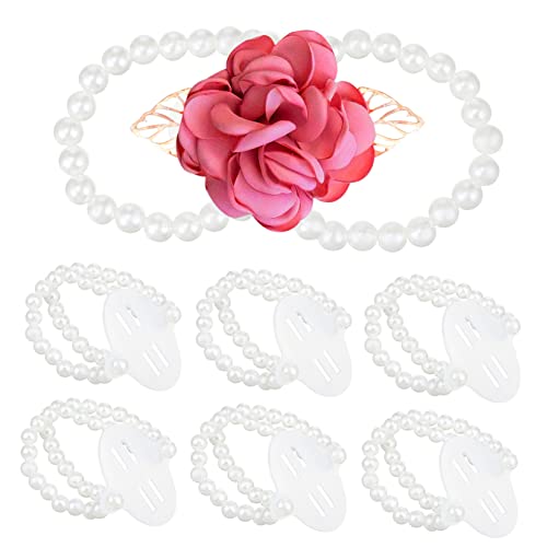 SEWACC 6 Pcs Wrist Flower Wrist Corsage String Bracelet Stretch Bracelet String Banquet Corsage Wristlet Wrist Corsage Pearls Pearl Flower Corsage Bridesmaid Wedding Wrist Corsage Plastic