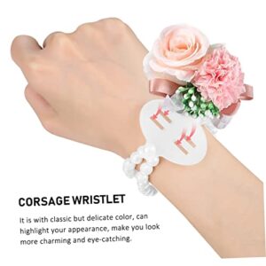 SEWACC 6 Pcs Wrist Flower Wrist Corsage String Bracelet Stretch Bracelet String Banquet Corsage Wristlet Wrist Corsage Pearls Pearl Flower Corsage Bridesmaid Wedding Wrist Corsage Plastic