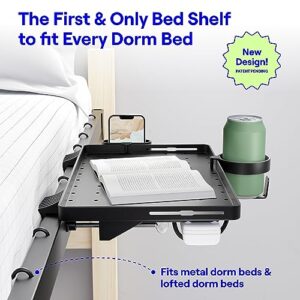 BedShelfie Bedside Shelf for Bed & Top Bunk- College Dorm Room Essentials, Loft Bed Accessories, Clip On Nightstand Snack Organizer, Floating Bed Side Table Tray Shelfie Caddy - DormEssential, Black