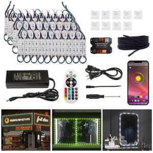 beamnova rgb commercial storefront light kit 40ft window lights modules with remote, bluetooth control box dc 12v power supply transformer adhesive waterproof outdoor strip lights