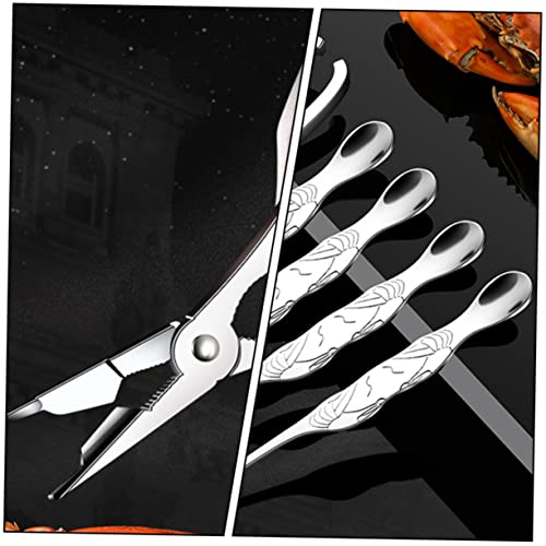 DOITOOL Crab Eating Tool Stainless Steel Bottle Opener Nut Seafood Tools Lobster Claw Shrimp Deveiner Spoon Crab Tools Crab Opening Tools Crab Eating Tools Household Set Home Tools