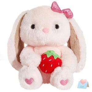 cozyworld 10" plush bunny rabbit stuffed animal easter floppy ear sitting bunny plush pink rabbit plushie toy with strawberry fluffy soft hugging bedtime friend plush toy gifts for kids girls boys