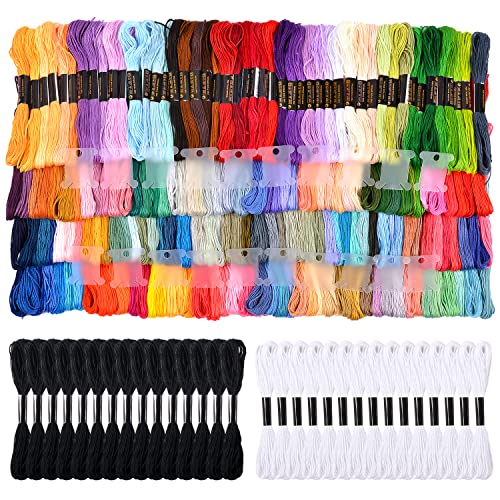 VICOVI 200 Skeins Embroidery Floss and 30 Skeins White & Black Embroidery Thread for Friendship Bracelet String Cross Stitch DIY String Art with 20 PCS Floss Bobbins