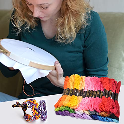 VICOVI 50 Skeins Embroidery Floss Rainbow Colors 30 Skeins White & Black Embroidery Thread for Friendship Bracelet String Cross Stitch DIY String Art with 10 PCS Floss Bobbins