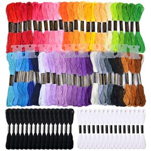 VICOVI 50 Skeins Embroidery Floss Rainbow Colors 30 Skeins White & Black Embroidery Thread for Friendship Bracelet String Cross Stitch DIY String Art with 10 PCS Floss Bobbins