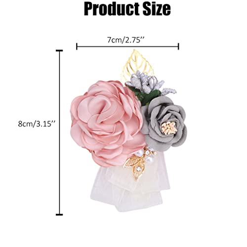 QUUPY Pink Grey Wedding Bride Wrist Corsage Wristlet Band Bridesmaid Wrist Flower Artificial Rose Faux Pearl Bracelet Hand Flower Decor for Prom Party