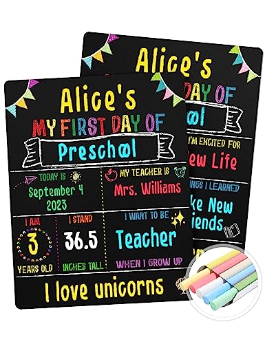 First & Last Day of School Chalkboard Sign (11x14 inches, Double-Sided), My Large Back to School Board, for Kids - Preschool, Kindergarten, 1st Grade Supplies