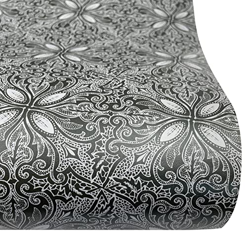 Helianthusun 32.8ft Roll Black Petal Peel and Stick Wallpaper Removable Wall Countertops Backsplash Waterproof Drawer Shelf Liner (L-393.7x17.7 inches)