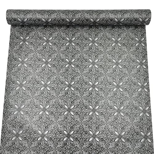 Helianthusun 32.8ft Roll Black Petal Peel and Stick Wallpaper Removable Wall Countertops Backsplash Waterproof Drawer Shelf Liner (L-393.7x17.7 inches)