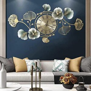 Clock for Living Room，Metal Large Wall Clock for Living Room，Big Clocks for Wall Living Room Ginkgo Leaf Design Wall Clock Silent Non Ticking，33 Inch