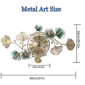 Clock for Living Room，Metal Large Wall Clock for Living Room，Big Clocks for Wall Living Room Ginkgo Leaf Design Wall Clock Silent Non Ticking，33 Inch