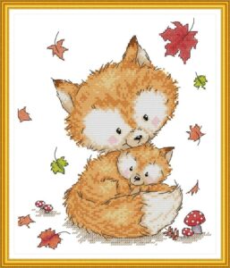 14 ct cross stitch kits for beginners fox mother love printed stamped cross-stitch supplies needlework printed embroidery kits diy kits needlepoint starter kits 26×30cm