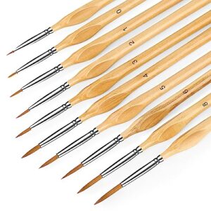 miniature paint brushes, 10pc fine detail paint brush set, mini small painting brushes for art, crafts, acrylic, watercolor, oil, model, face, warhammer 40k & paint by number, citadel, figurine-wood