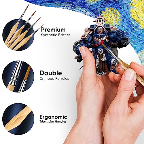 Miniature Paint Brushes, 10PC Fine Detail Paint Brush Set, Mini Small Painting Brushes for Art, Crafts, Acrylic, Watercolor, Oil, Model, Face, Warhammer 40k & Paint by Number, Citadel, Figurine-Wood