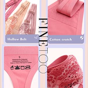 FINETOO 6 Pack Adjustable G String Thongs for Women Seamless Underwear High Cut Lace Trim Thong Womens Panties Sexy S-XL