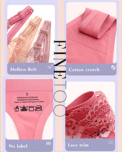 FINETOO 6 Pack Adjustable G String Thongs for Women Seamless Underwear High Cut Lace Trim Thong Womens Panties Sexy S-XL