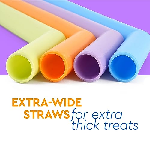 [4 Pack] Impresa Silicone Straw & Reusable Lid Set for Ninja Creami NC300, NC301 & NC299AMZ - Impresa Thick Reusable Straws Silicone Lids for Ninja Creami Containers - Silicone Straws Reusable Lids