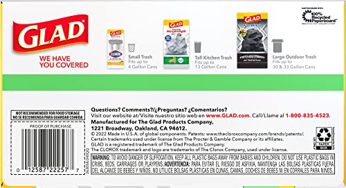 Glad ForceFlex MaxStrength Tall Kitchen Drawstring Trash Bags, 13 Gallon, 50% Recovered Plastic, Lemon Fresh, 45 Count