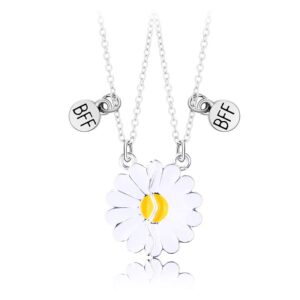 2pcs half sunflower pendant necklace set for girl women friend teen long distance matching adjustable link chain bff necklace friendship jewelry birthday gift -silver