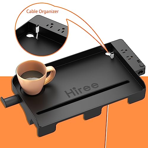 Hiree Bedside Shelf with USB Charging Port, Bunk Bed Shelf Organizer College Dorm Room Essential Clip On Nightstand Tray with Cup Holder, AC Outlets and Night Light, Bedroom Accessories, Black