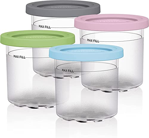 WWECATION 4 Pack of Silicone Lid Containers Replacement for Ninja Creami Pints and Lids - Compatible with NC301, NC300, and NC299AMZ Series Ice Cream Makers - Airtight and Dishwasher Safe