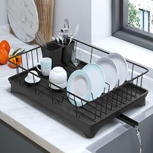 aonee dish drying rack, dish rack with drainboard, cutlery holder, rust-proof metal dish racks for kitchen counter