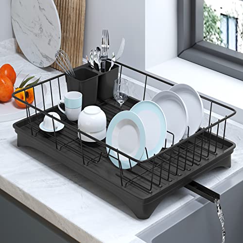 Aonee Dish Drying Rack, Dish Rack with Drainboard, Cutlery Holder, Rust-Proof Metal Dish Racks for Kitchen Counter