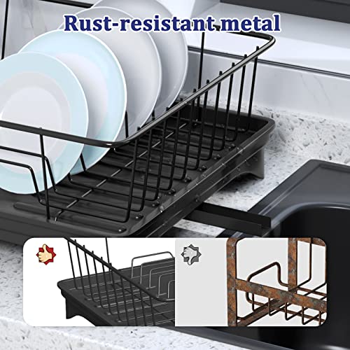 Aonee Dish Drying Rack, Dish Rack with Drainboard, Cutlery Holder, Rust-Proof Metal Dish Racks for Kitchen Counter