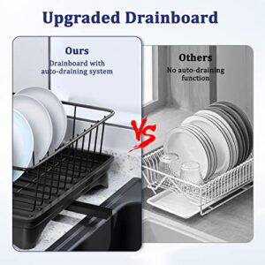 Aonee Dish Drying Rack, Dish Rack with Drainboard, Cutlery Holder, Rust-Proof Metal Dish Racks for Kitchen Counter