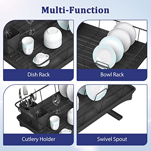 Aonee Dish Drying Rack, Dish Rack with Drainboard, Cutlery Holder, Rust-Proof Metal Dish Racks for Kitchen Counter