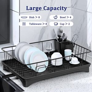 Aonee Dish Drying Rack, Dish Rack with Drainboard, Cutlery Holder, Rust-Proof Metal Dish Racks for Kitchen Counter