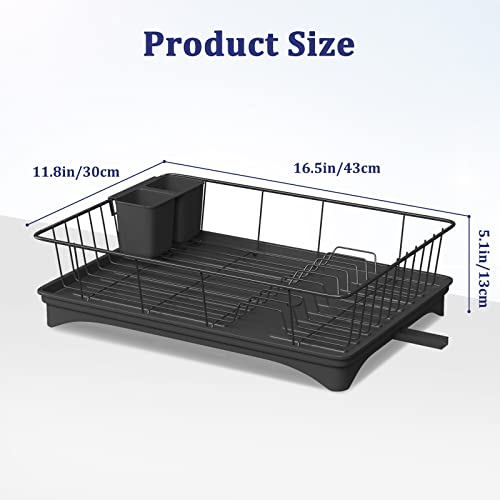 Aonee Dish Drying Rack, Dish Rack with Drainboard, Cutlery Holder, Rust-Proof Metal Dish Racks for Kitchen Counter