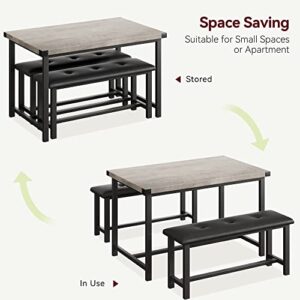 Alkmaar Farmhouse Dining 4 Kitchen Table Set with 2 Benches, Retro Gray