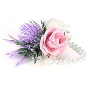 xnferty wrist flower, corsage wristlet corsages bridal bridesmaid corsage wristletfor wedding party(pink)