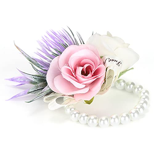 Xnferty Wrist Flower, Corsage Wristlet Corsages Bridal Bridesmaid Corsage Wristletfor Wedding Party(Pink)