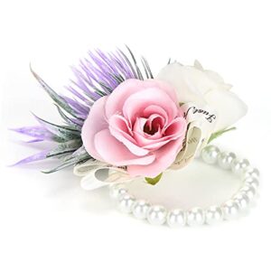 Xnferty Wrist Flower, Corsage Wristlet Corsages Bridal Bridesmaid Corsage Wristletfor Wedding Party(Pink)