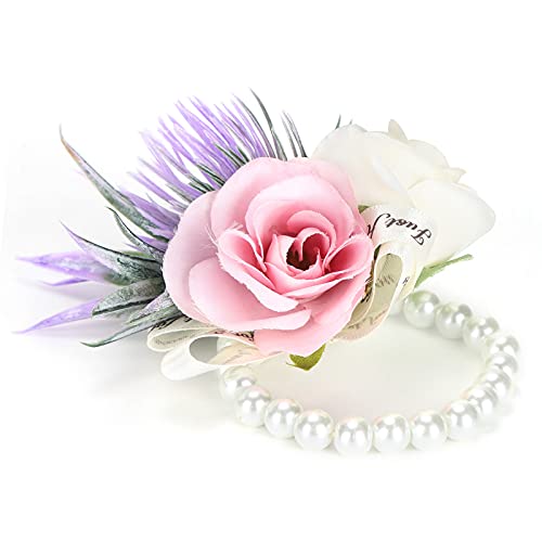 Xnferty Wrist Flower, Corsage Wristlet Corsages Bridal Bridesmaid Corsage Wristletfor Wedding Party(Pink)