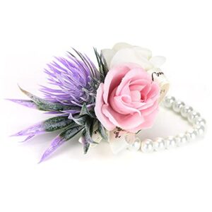 Xnferty Wrist Flower, Corsage Wristlet Corsages Bridal Bridesmaid Corsage Wristletfor Wedding Party(Pink)