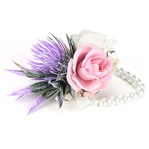 Xnferty Wrist Flower, Corsage Wristlet Corsages Bridal Bridesmaid Corsage Wristletfor Wedding Party(Pink)